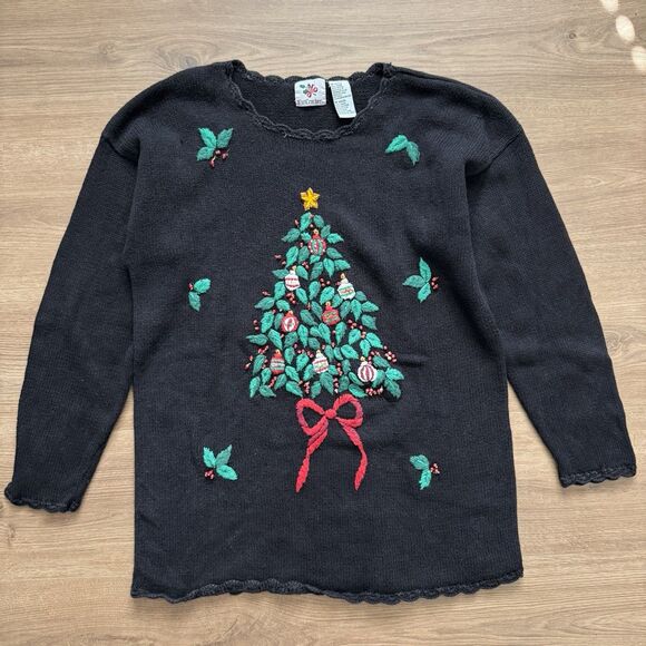 VTG 90s NutCracker Christmas Sweater Tree Embroidered Ornaments Beaded Size M - Picture 8 of 8